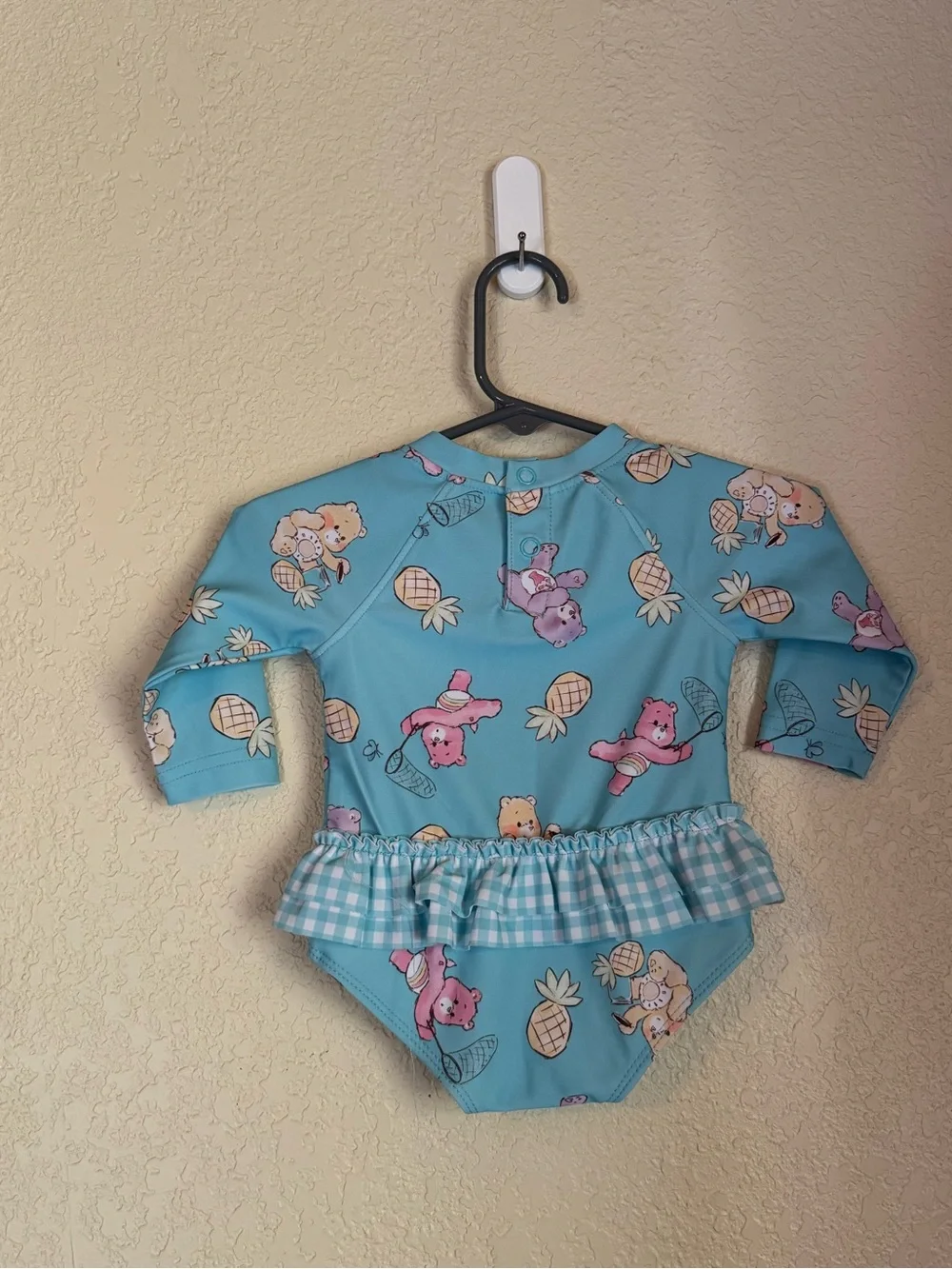 Care Bears Baby 0-3M Rash Guard Swimsuit Aqua Pineapple Gingham Ruffle